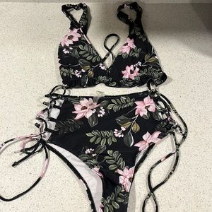 Shein Black Floral Bikini